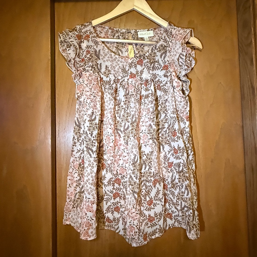 ModCloth Gauze Peachy Floral Flutter Sleeveless Blouse